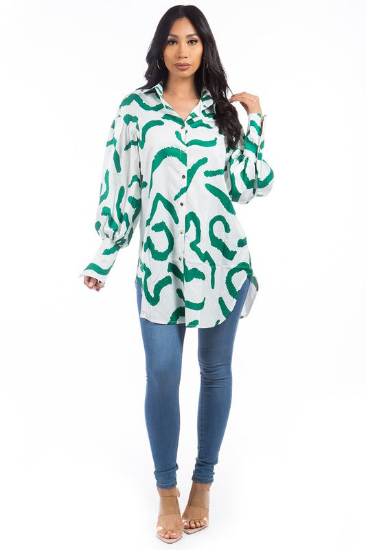 ABSTRACT WHITE SHIRT DRESS
