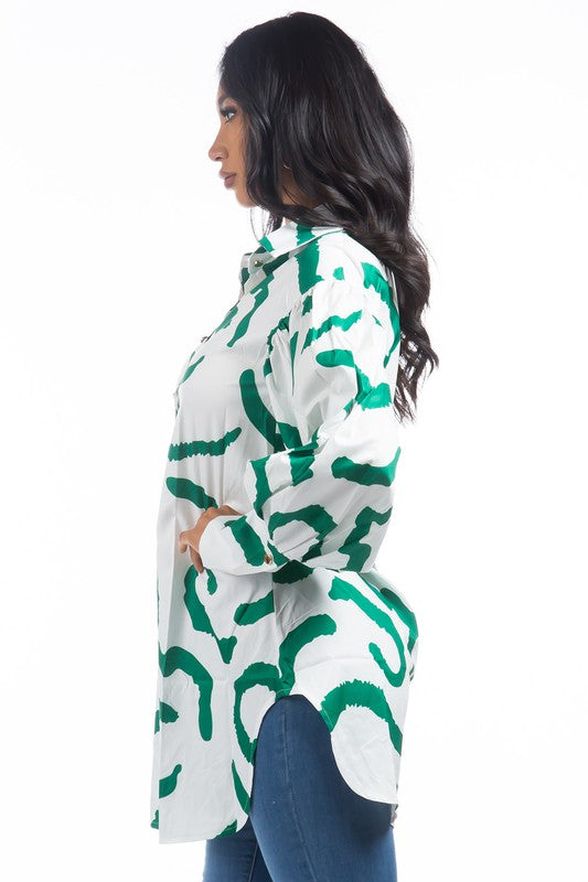 ABSTRACT WHITE SHIRT DRESS