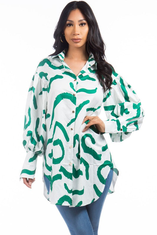 ABSTRACT WHITE SHIRT DRESS