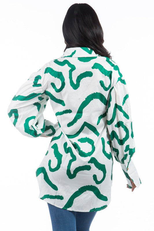 ABSTRACT WHITE SHIRT DRESS